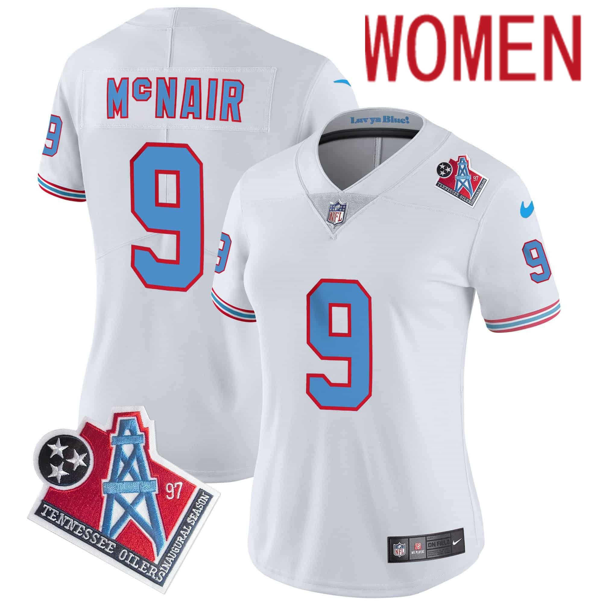 Women Tennessee Titans #9 Mcnair White 1997 Throwback 2024 Nike Limited Vapor NFL Jersey